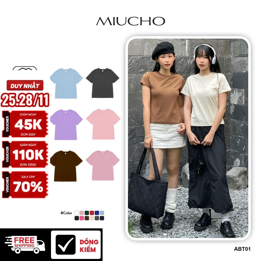 Áo Baby Tee form vừa Miucho cotton co giãn thoáng mát thoải mái trơn basic nhiều màu dễ phối ABT01