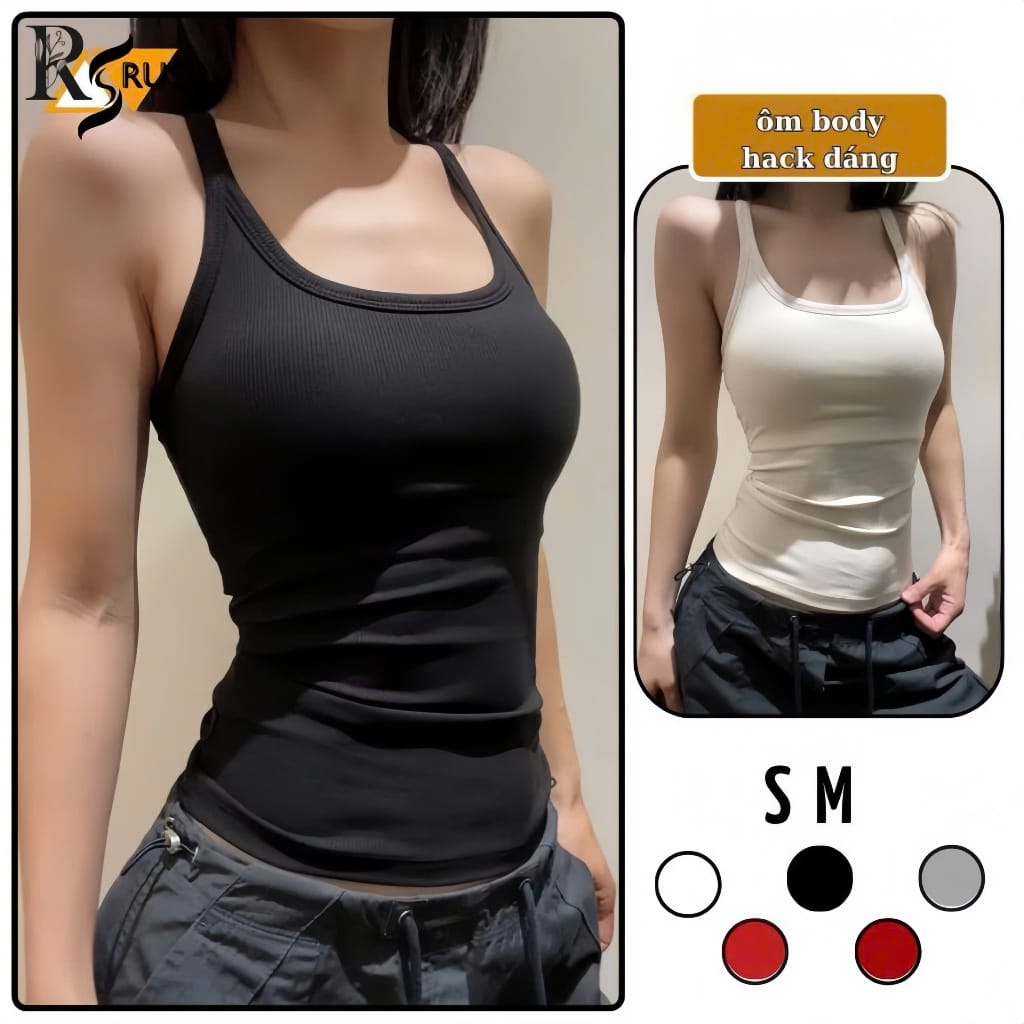 Áo 2 Dây Trơn Basic Chất Thun Gân Thấm Hút Tốt, Áo Hai Dây Croptop Chất Thun Gân RUSY