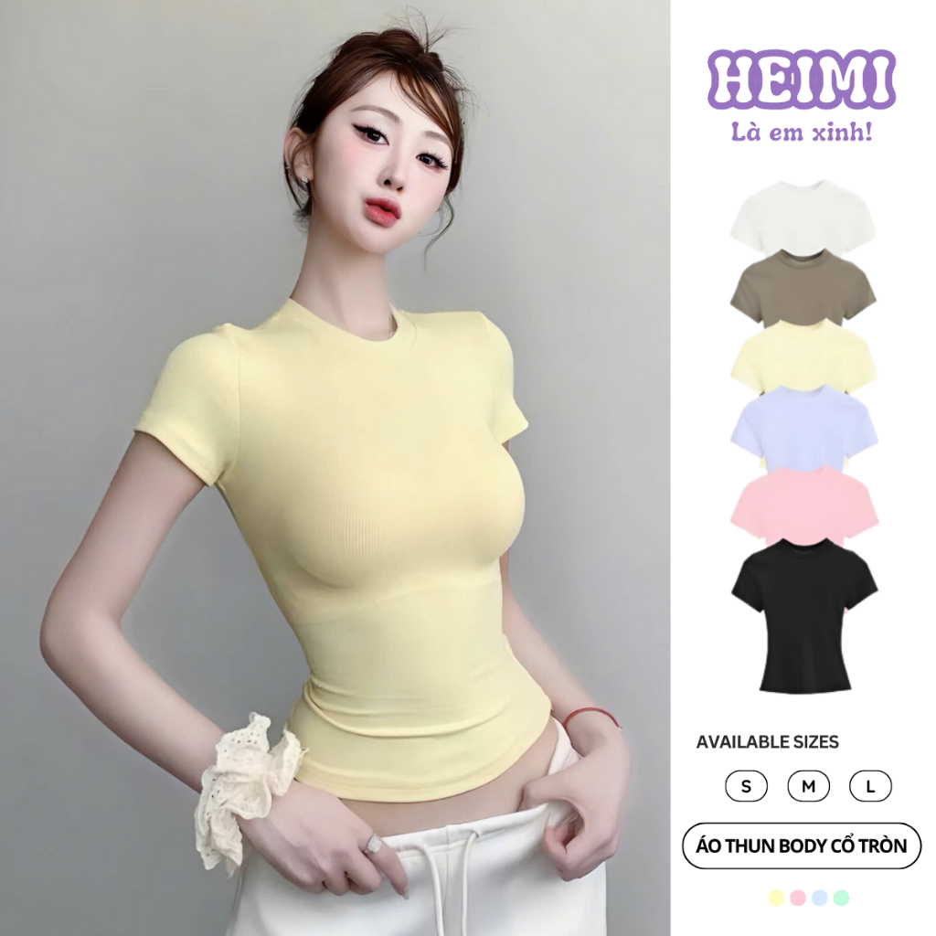 Áo Thun Trơn Form Ôm HEIMI, Áo Thun Baby Tee Basic Đủ Màu Chất Thun Co Giãn Thoáng Mát